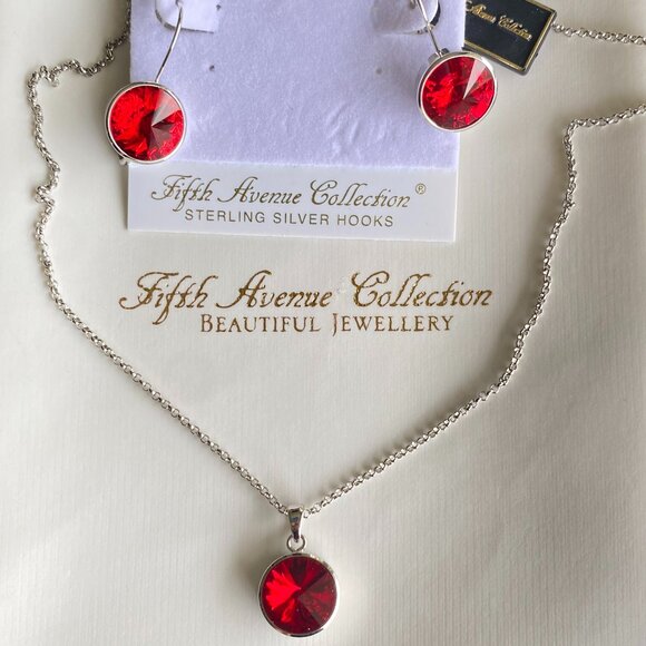 Butler Multifaceted Red Crystals Necklace & Earrings Set - Picture 1 of 13